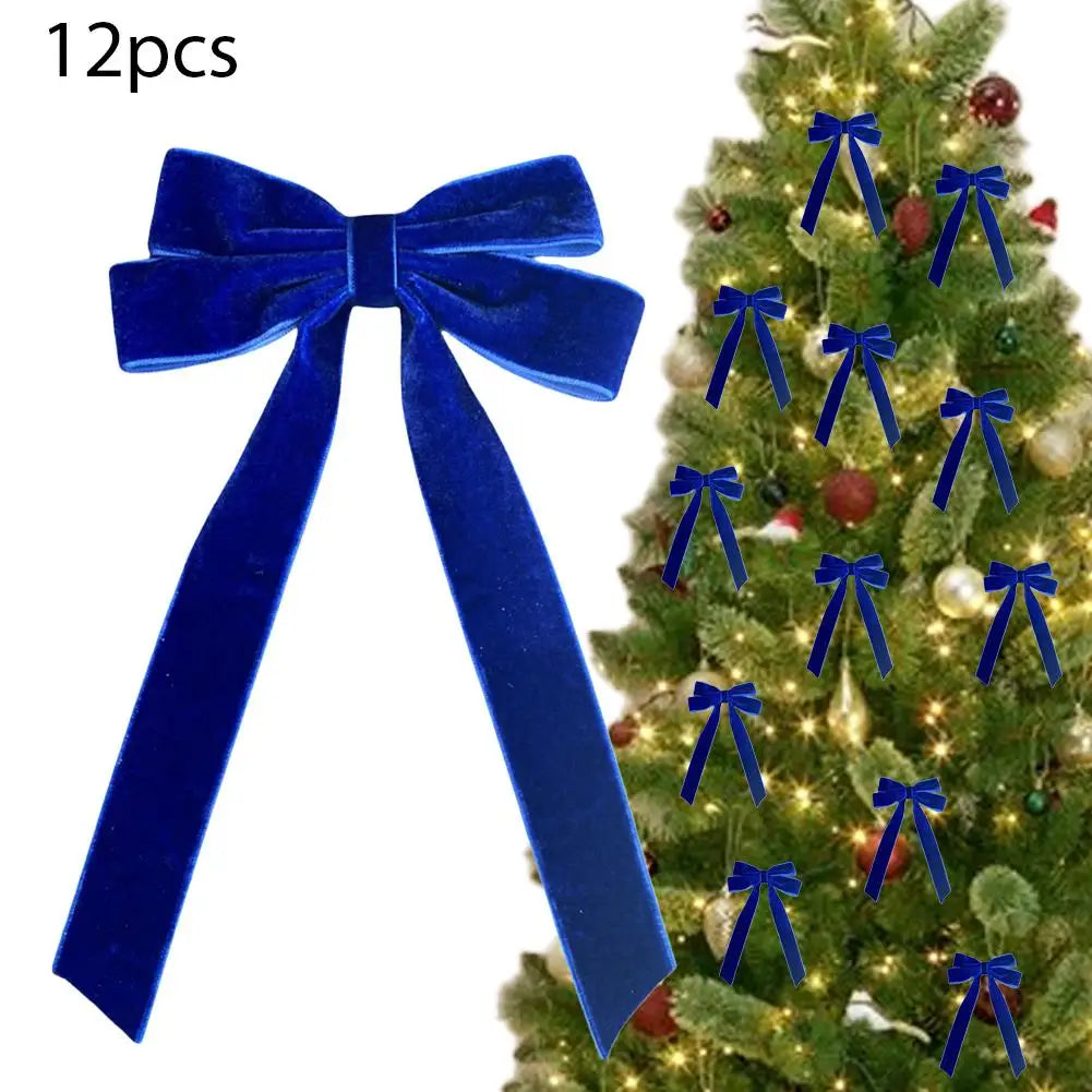 12-Pack Velvet Christmas Bows | Tree Ornaments & Gift Wrap Christmas Bow Ornaments Peaceful Pleasures Health and Wellness K 26cm