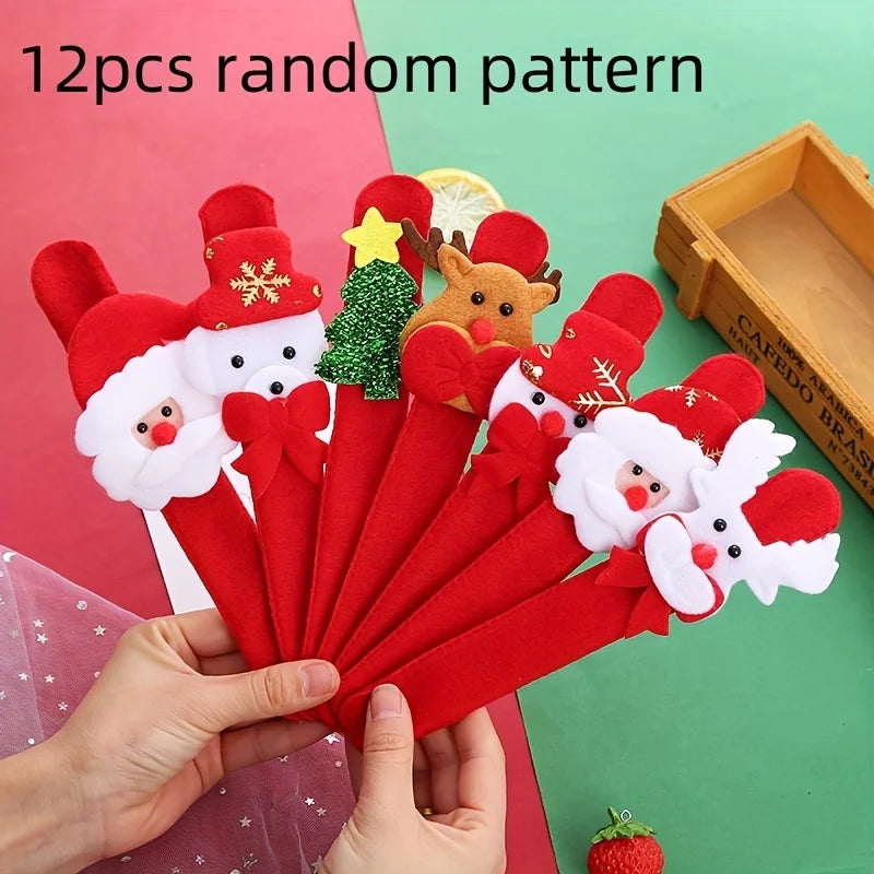 Christmas Clap Ring Bracelet Christmas Cartoon Clap Ring Luminous Children's Gift Clap Ring Plush Practical Christmas Clap Ring Peaceful Pleasures Health and Wellness 12PC random pattern