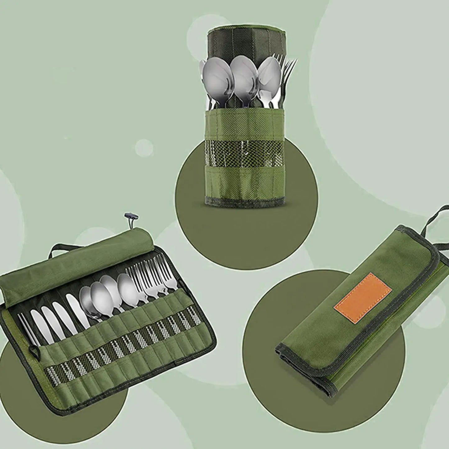 Roll-Up Camping Cutlery Bag – 13-Pocket Travel Organizer