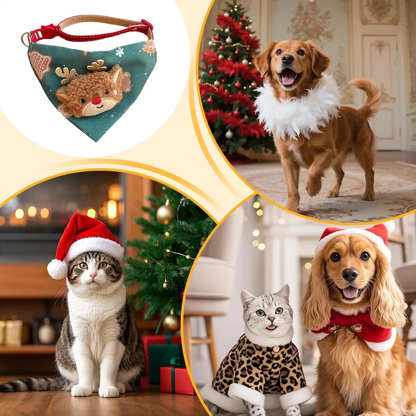 Christmas Bandana For Cat Adjustable Elastic Holiday Pet Costume Christmas Kitten Bandana For Family Gathering Photoshoot Party Peaceful Pleasures Health and Wellness