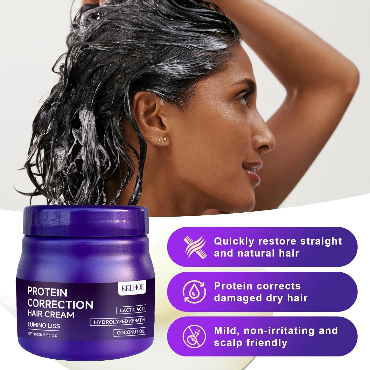 Keratin Protein Hair Straightening Cream – Anti-Frizz 100g Hair Straightening Cream Peaceful Pleasures Health and Wellness