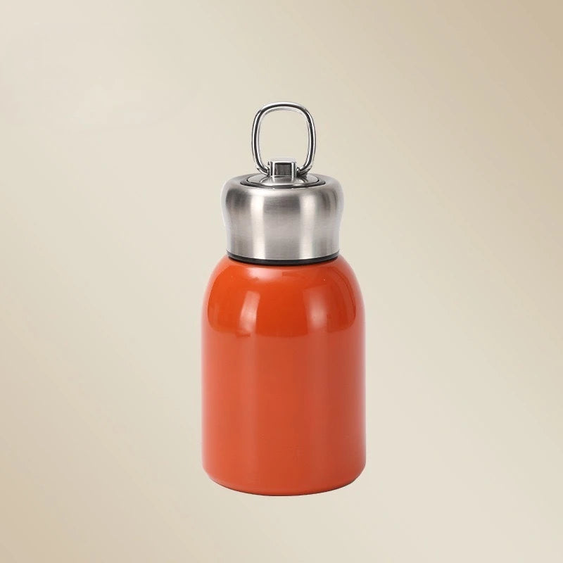 Stainless Steel Insulated Cup Portable Outdoor Mini Hanging Ring Cute Water Cup Camping Travel and Hiking Peaceful Pleasures Health and Wellness Orange-300ML