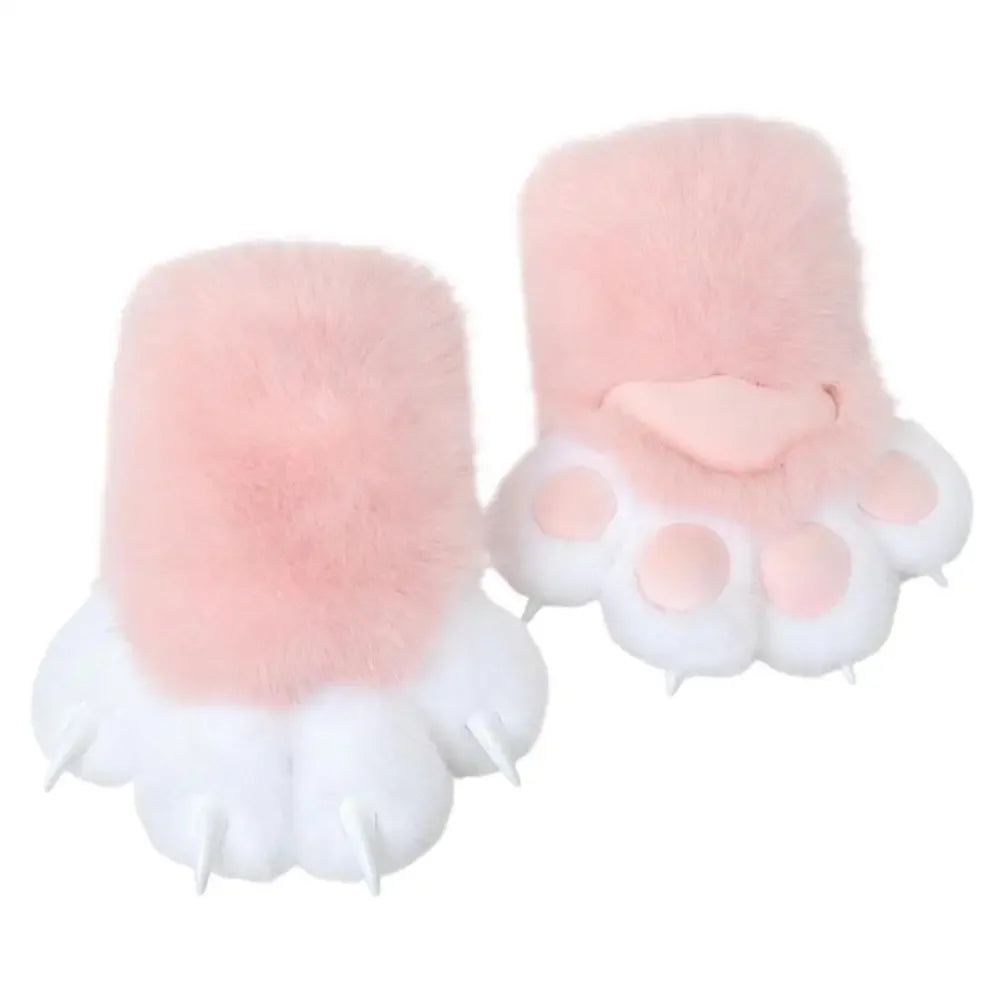Faux Fur Furry PAWS Gloves Long Nailed Claws Kigurumi Cosplay Costume Mittens Halloween Party Props for Women Party Accessories Peaceful Pleasures Health and Wellness L Pink