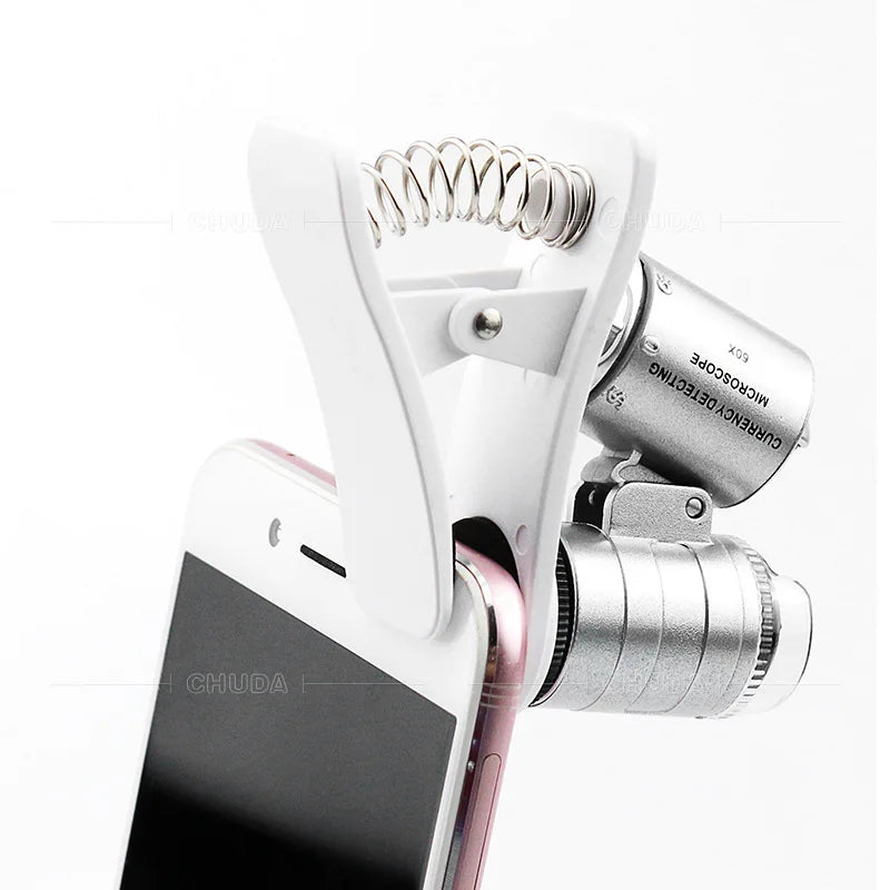 60X Mini Microscope Mobile Phone Microscope Magnifier Universal Clip-On Phone Magnifying Len for Coins Currency Peaceful Pleasures Health and Wellness