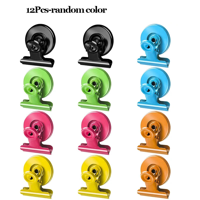 12-Pack Round Magnetic Bulldog Clips – Whiteboard & Home