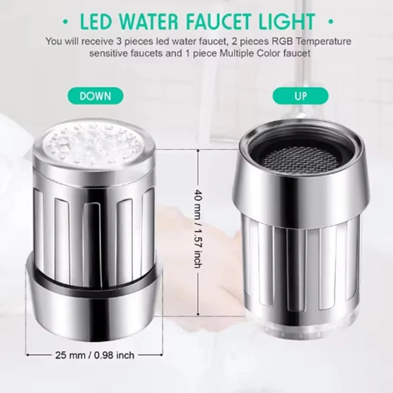 LED Color-Changing Faucet Aerator | 7-Color Temperature Sensor