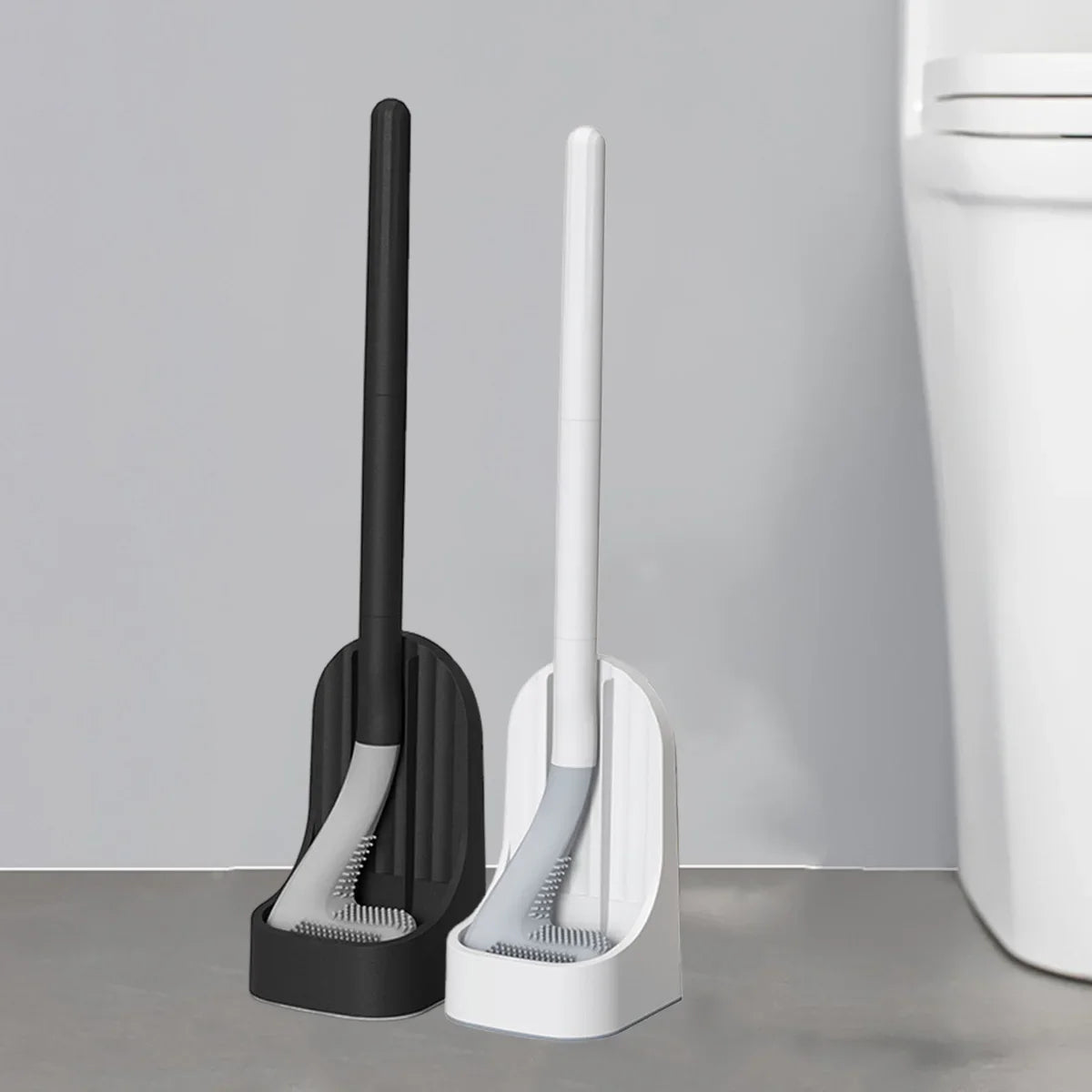 Wall-Mounted Toilet Brush & Base Set – Soft Rubber, Quick-Drain