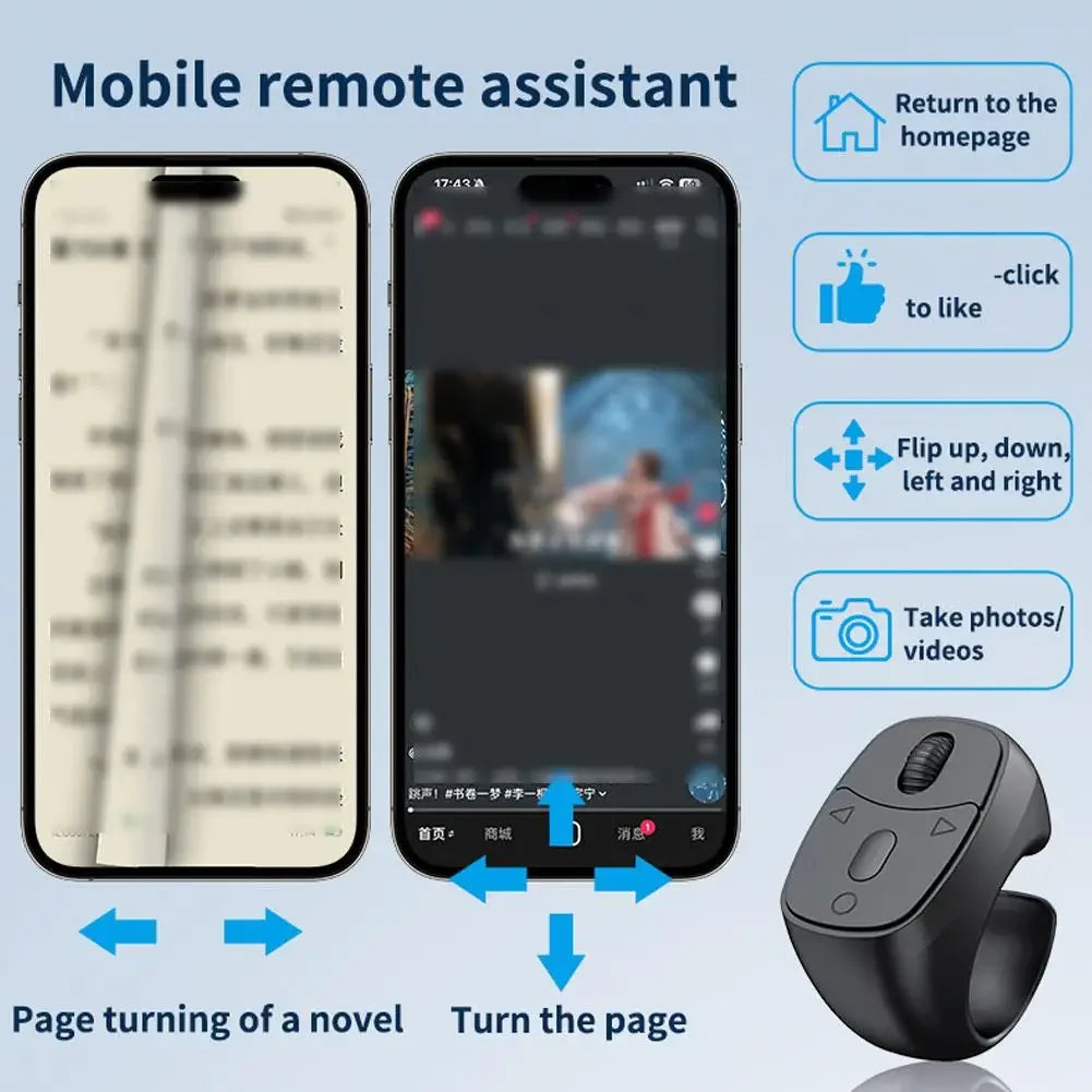 Bluetooth Ring Remote – Page Turner, Selfie & TikTok Clicker Peaceful Pleasures Health and Wellness