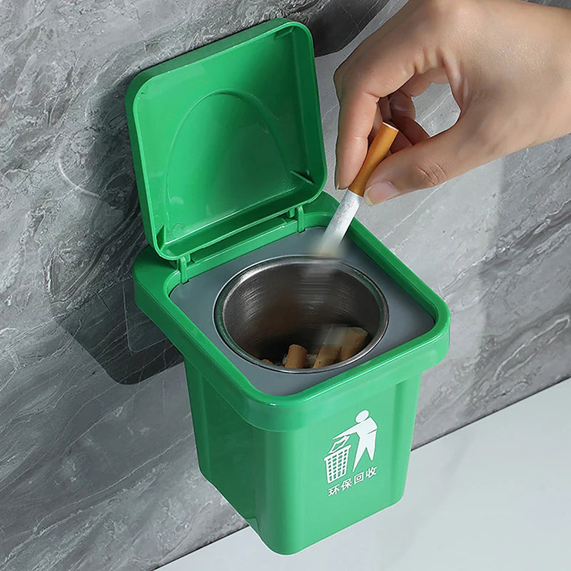 Wall-Mount Stainless Steel Ashtray with Lid & Ash Notch