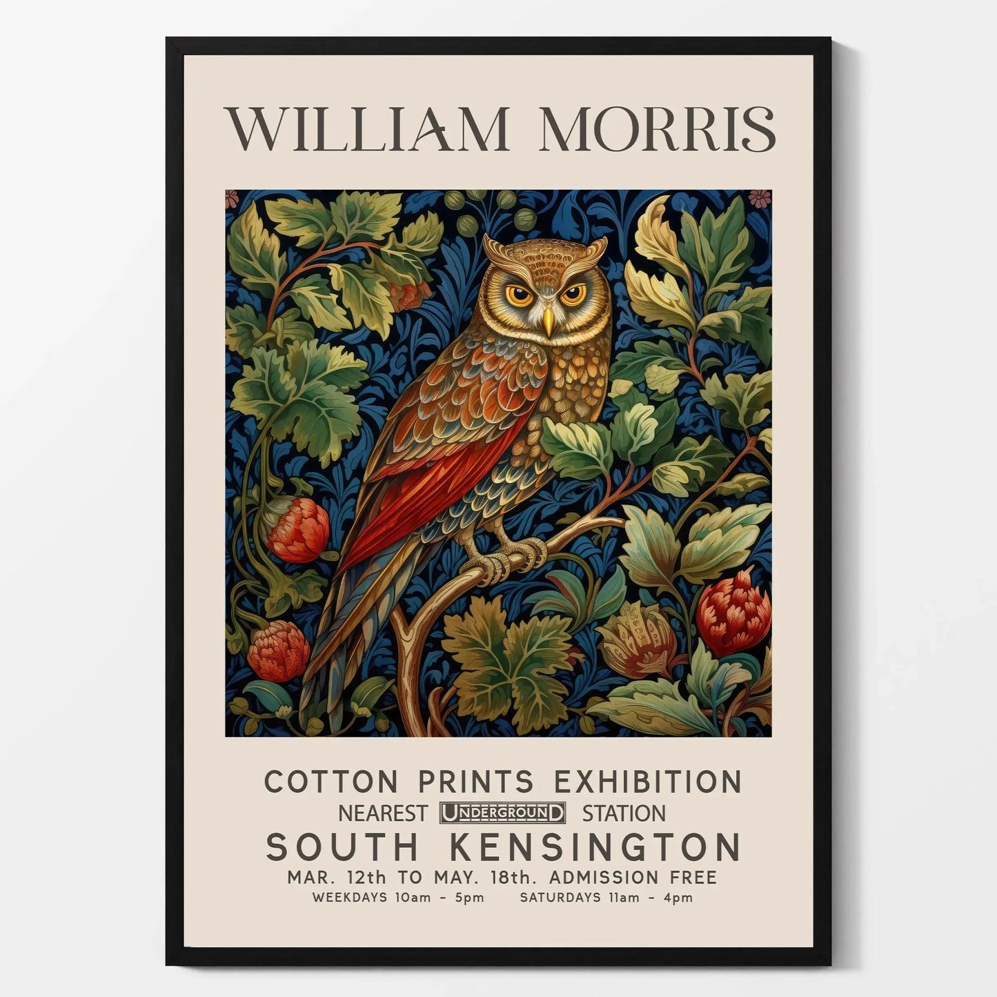 William Morris Canvas Wall Art – Fox Owl Peacock Botanical Print