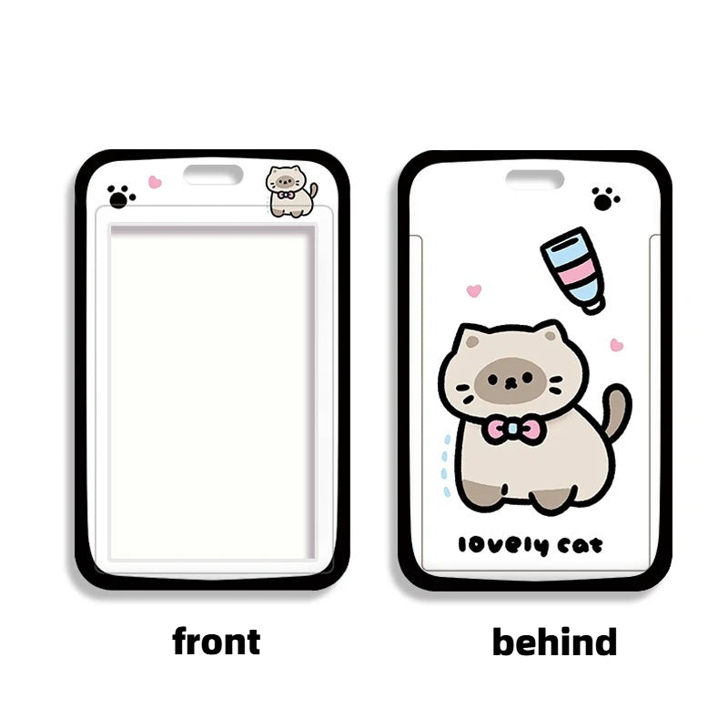 Cute Kitten Card Cover Student Cartoon ABS Sliding Card Bag Campus Card Meal Card Access Control Card Protective Case No Lanyard Peaceful Pleasures Health and Wellness random