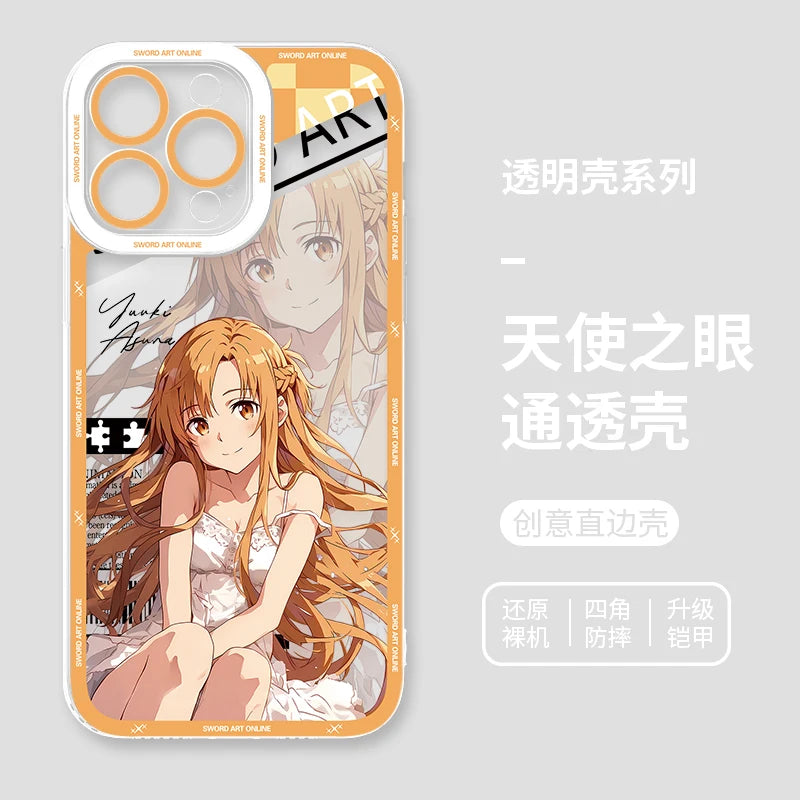 Japanese Anime Sword Art Online Phone Case for Iphone 17 16 15 14 13 12 11 Pro Max Plus Mini Air Asuna Kirito Phone Cover Peaceful Pleasures Health and Wellness 23 iPhone 15