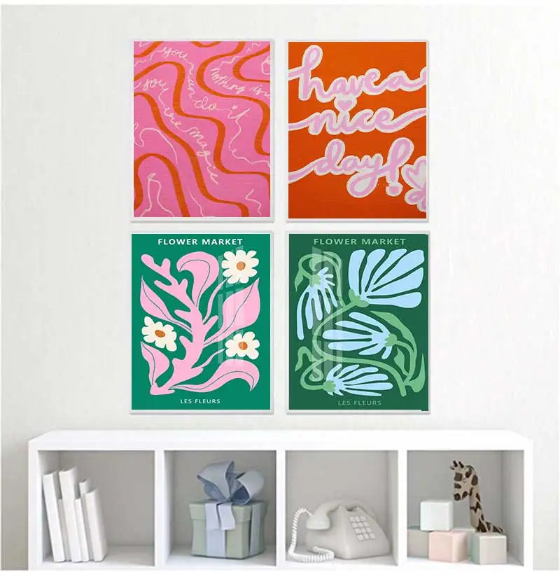 Retro Pink Preppy Canvas Wall Art | Cherry Heart Snake Poster
