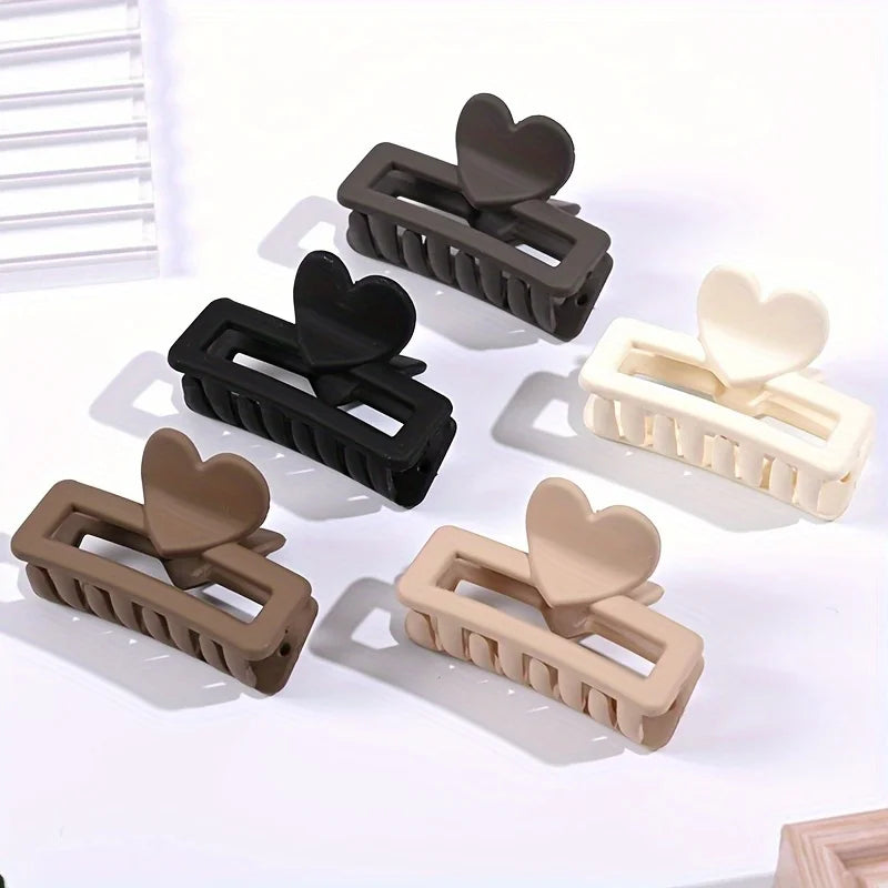 5-Pack Heart-Shaped Rectangular Hair Clips – Matte Retro Style Peaceful Pleasures Health and Wellness 5pcs Heart-shaped Re
