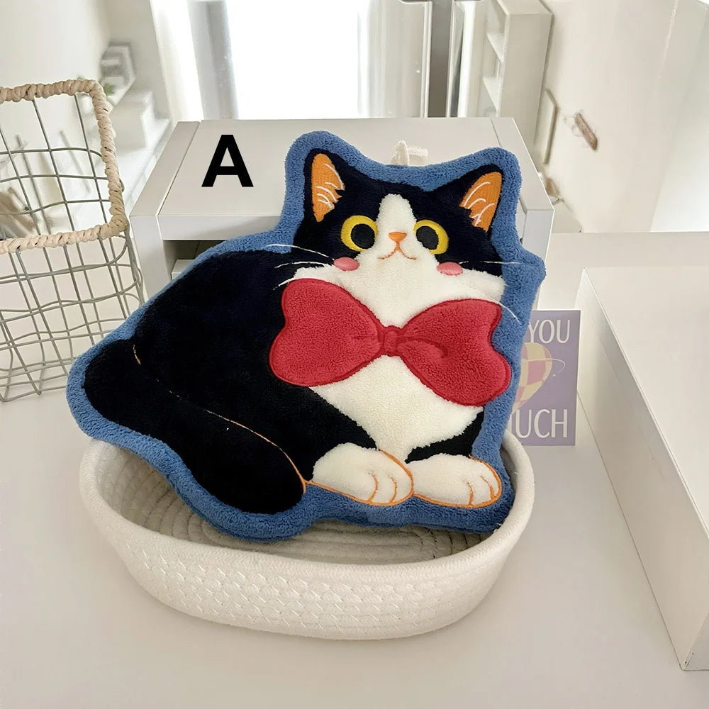 Cat Hand Towels, Bathroom Towels with Hanging Loop, Hand Towel Animals, Microfiber Coral Fleece Absorbent Hand Towel Peaceful Pleasures Health and Wellness A