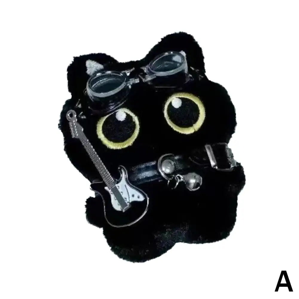 Punk Black Cat Plush Keychain Pendant | Rock Guitar Doll 15cm Plush Keychain Pendant Peaceful Pleasures Health and Wellness A