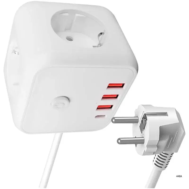 EU Wall Socket Extender with 3 AC Outlets 3 USB Ports And 1 Type C 7-in-1 EU Plug Charger On/Off Switch for Home Peaceful Pleasures Health and Wellness