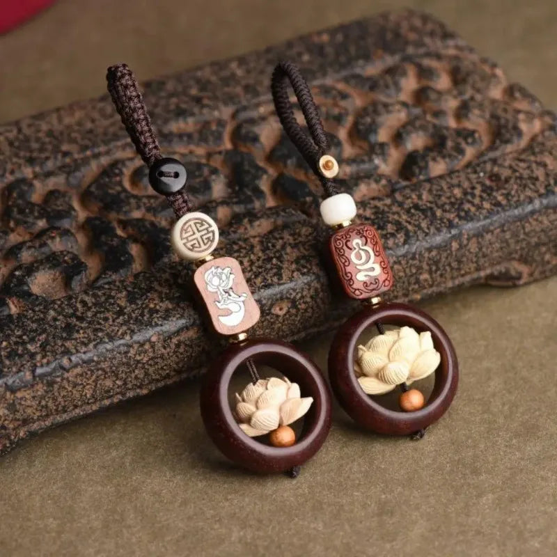 Mini Wooden Buddha Statue Lucky Lotus Keychain Pendant Accessories Holiday Gift Peaceful Pleasures Health and Wellness