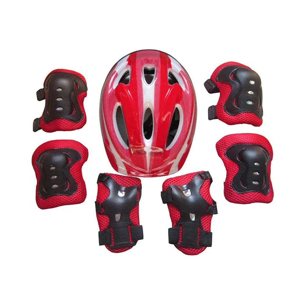 Kids 7-Piece Helmet & Protective Gear Set | Ages 3–15 Bike Skating Kids Protective Gear Set Peaceful Pleasures Health and Wellness Red-7pcs