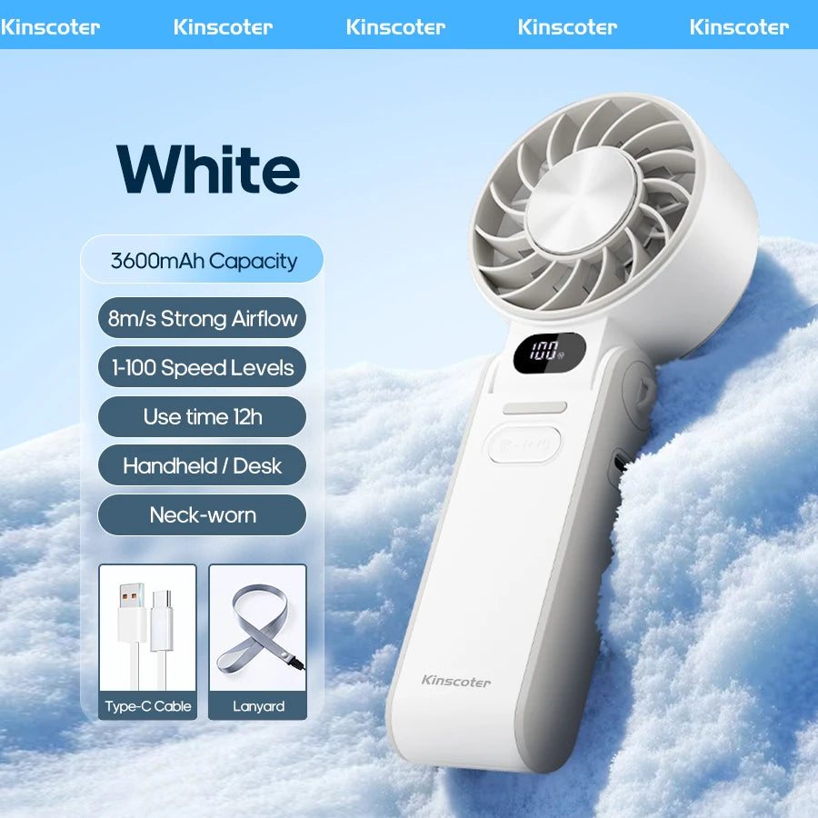 Portable Cooling Handheld Fan – 3600mAh, 100 Speeds, Foldable