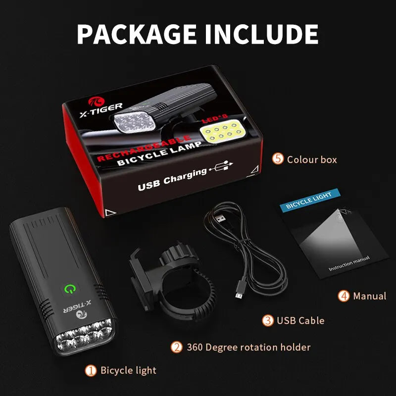 X-TIGER USB Rechargeable Bike Light – 1600 Lm, IPX6 Waterproof