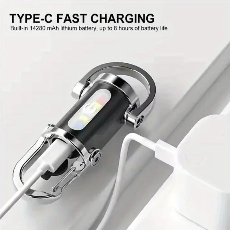 Mini COB LED Keychain Flashlight | USB-C Rechargeable 6 Modes