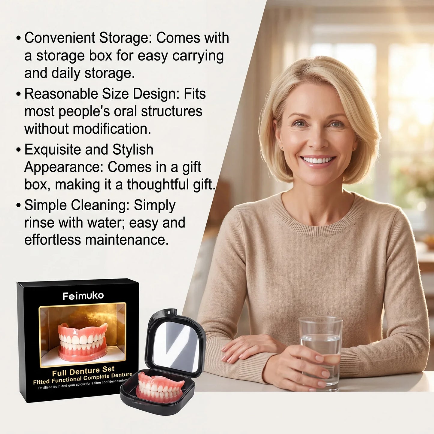 Reusable Cosmetic Teeth Veneers – Natural Smile Snap-On Set