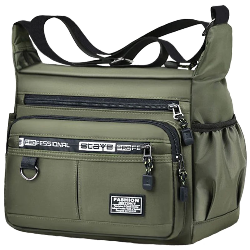 Men's cross-body bag with multi-layered pockets, adjustable shoulder strap, business single-shoulder bag Peaceful Pleasures Health and Wellness Green