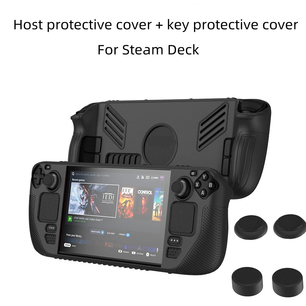 Suitable for Steam Deck Handheld Game Console Silicone Protective Case and 4PCS Button Dust Covers Non-slip Dust-proof Anti-fall Peaceful Pleasures Health and Wellness