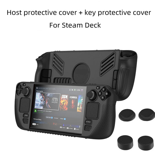 Suitable for Steam Deck Handheld Game Console Silicone Protective Case and 4PCS Button Dust Covers Non-slip Dust-proof Anti-fall Peaceful Pleasures Health and Wellness