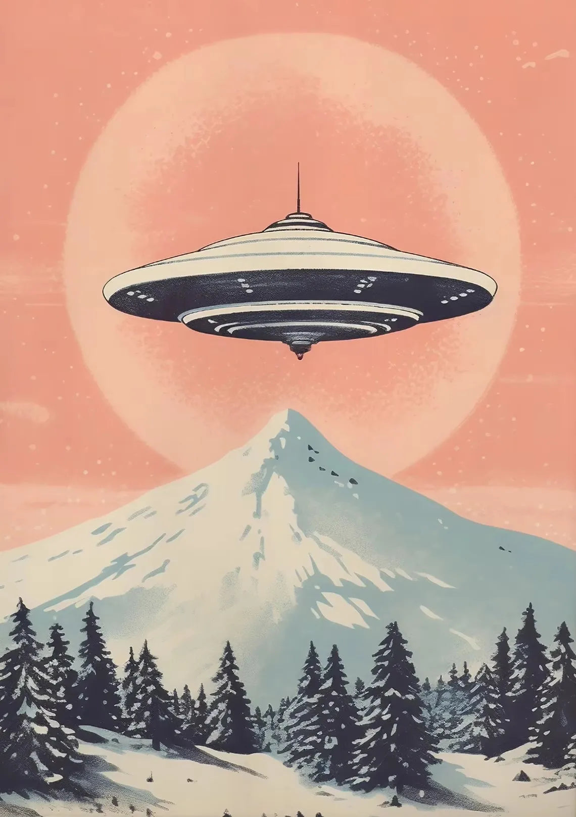 UFO Flying Saucer Alien Drink Coffee Art Print Poster Cow Abduction Canvas Printing Print Retro Sci Fi Wall Art Funny Home Decor Peaceful Pleasures Health and Wellness