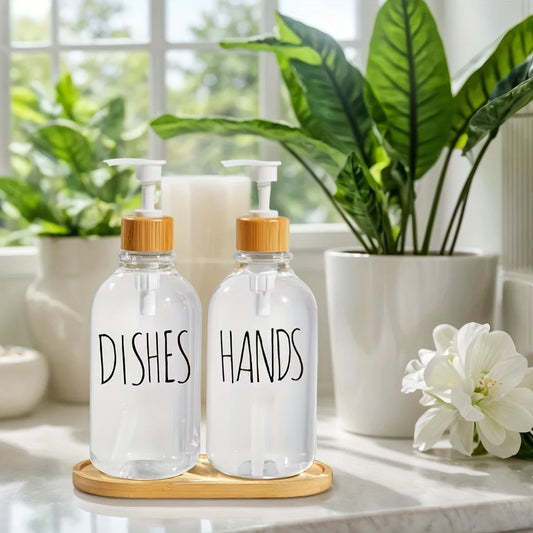 Soap Dispenser Bottle with Tray & Anti-Rust Pump – 500ml Refillable Dispenser for Hand Soap, Dish Soap, Shampoo & Lotion Peaceful Pleasures Health and Wellness