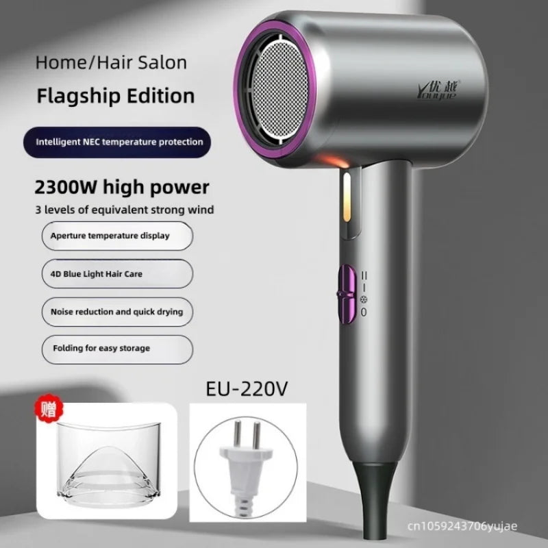 New Portable Folding Hair Dryer 2300W High-Power Constant Temperature Negative Ion Home Hair Salon Dormitory Hair Dryer 220V Peaceful Pleasures Health and Wellness