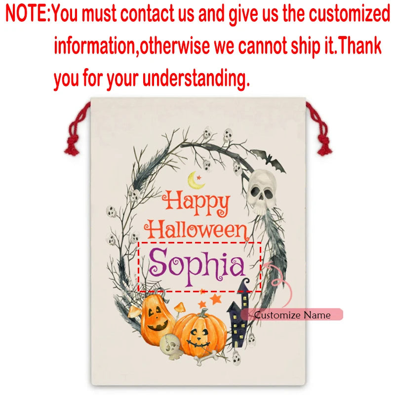 Personalized Halloween Drawstring Candy Bag – Custom Kids Gift Halloween Candy Bag Peaceful Pleasures Health and Wellness custom F 30x40cm