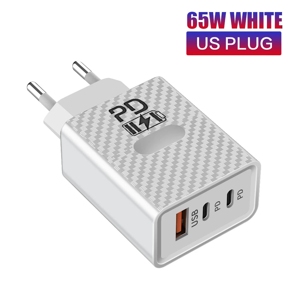 65W USB-C Fast Charger Dual Port PD 3.0 & QC 3.0 Wall Adapter Peaceful Pleasures Health and Wellness EU White