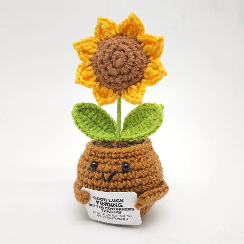 Crochet Sunflower Pot Ornament | Handmade Gift with Positivity Card