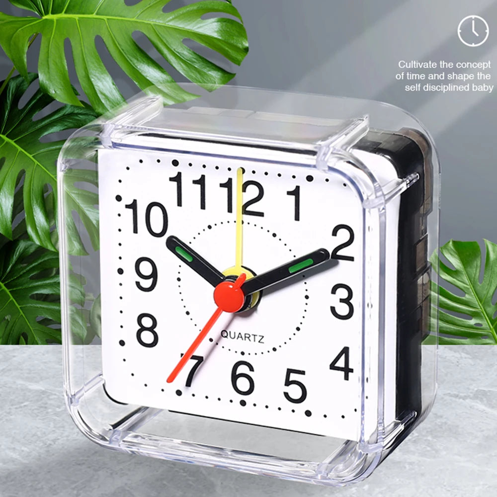 1PC Square Small Alarm Clock Acrylic Frame Quartz Movement Accurate Time Bedside Desk Clock for Bedroom Wake Up Student Clock Peaceful Pleasures Health and Wellness