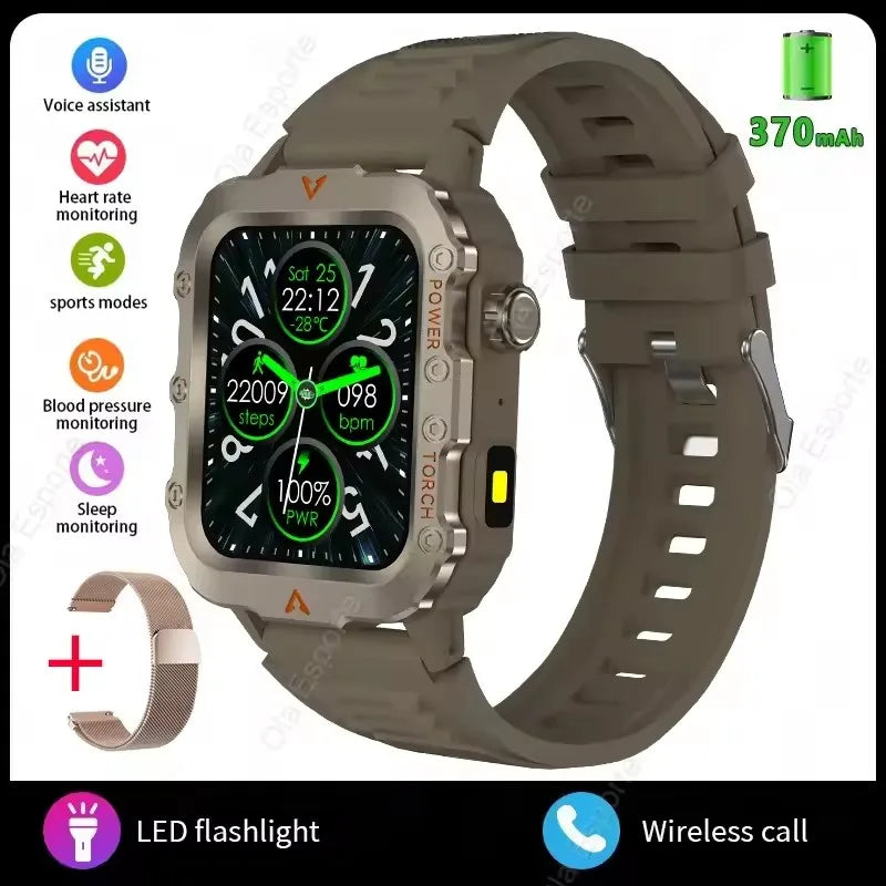 2026 New Military Outdoor Smart Watch Men's GPS Flashlight Bluetooth Call 2.01" AMOLED Screen 3ATM Waterproof Sports Smartwatch Peaceful Pleasures Health and Wellness Br22GoMilan Smartwatch