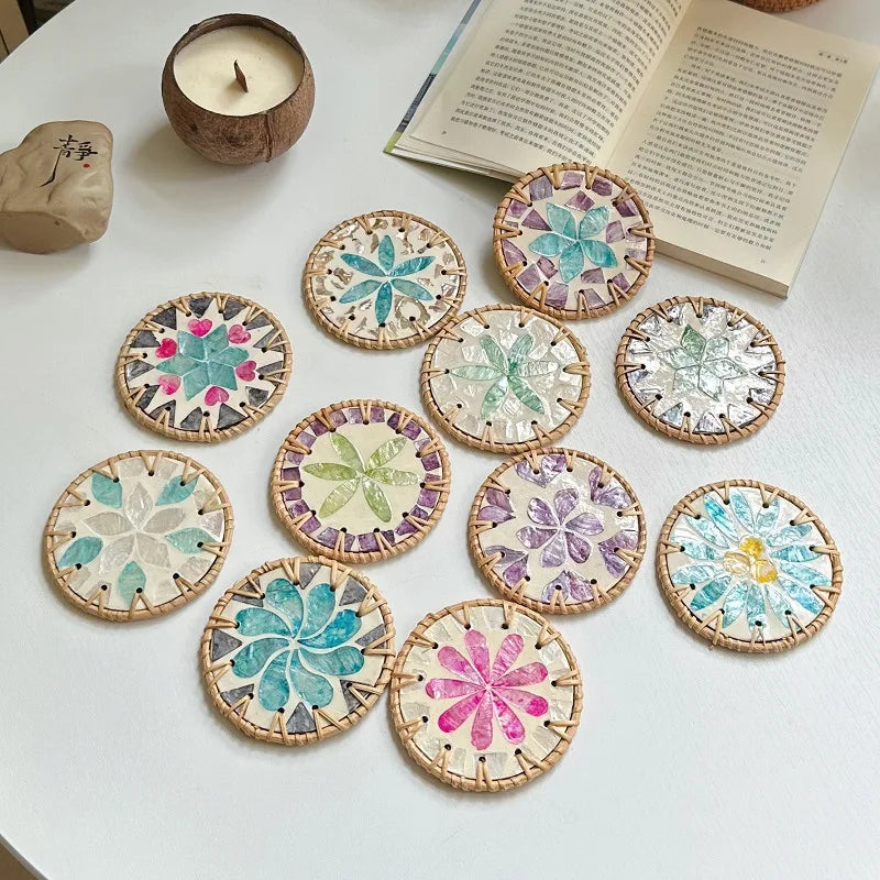 Handmade Rattan Coaster | Colorful Woven Table Mat 10cm