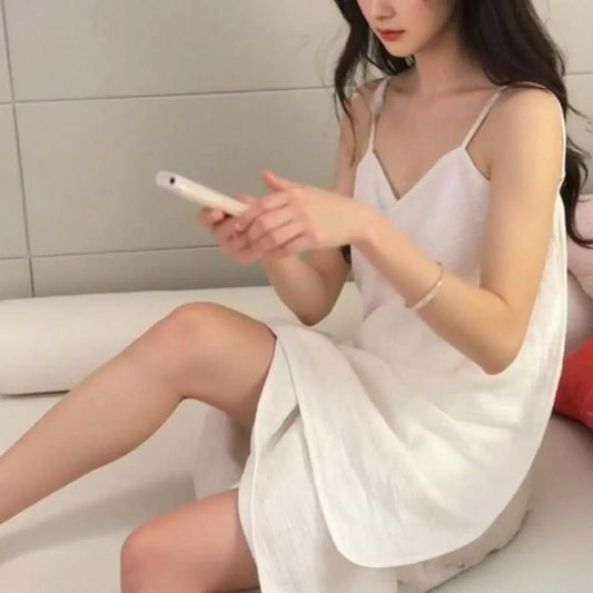 Women's Cotton Halter Nightdress | Backless Sleeveless Sleep Skirt Cotton Nightdress Peaceful Pleasures Health and Wellness