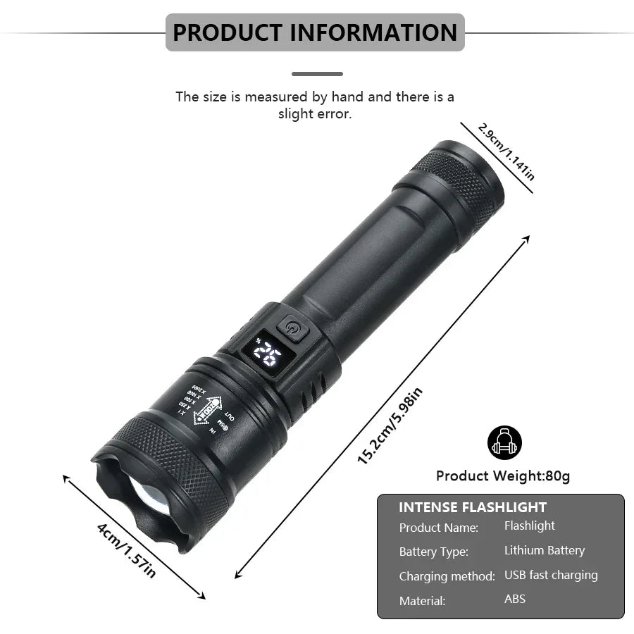 Tactical LED Flashlight 2000LM Zoom Torch | USB Rechargeable