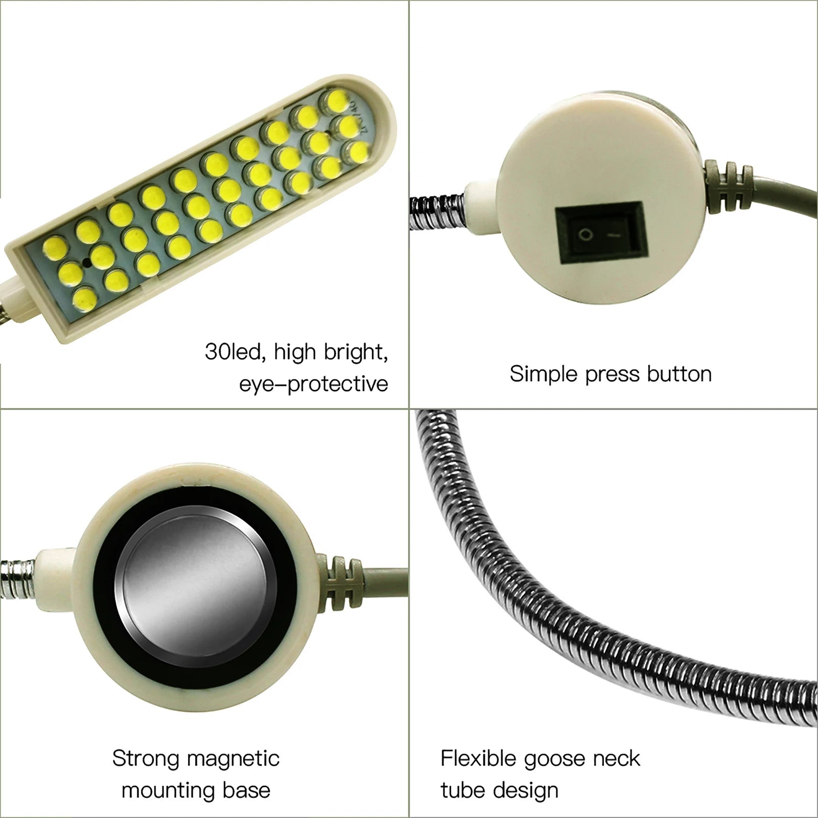 AC110-245V 2W 30LED Sewing Machine Light Lamp Magnetic Fixed Base Flexible Bendable Tube Goose Neck Design for Housework Peaceful Pleasures Health and Wellness