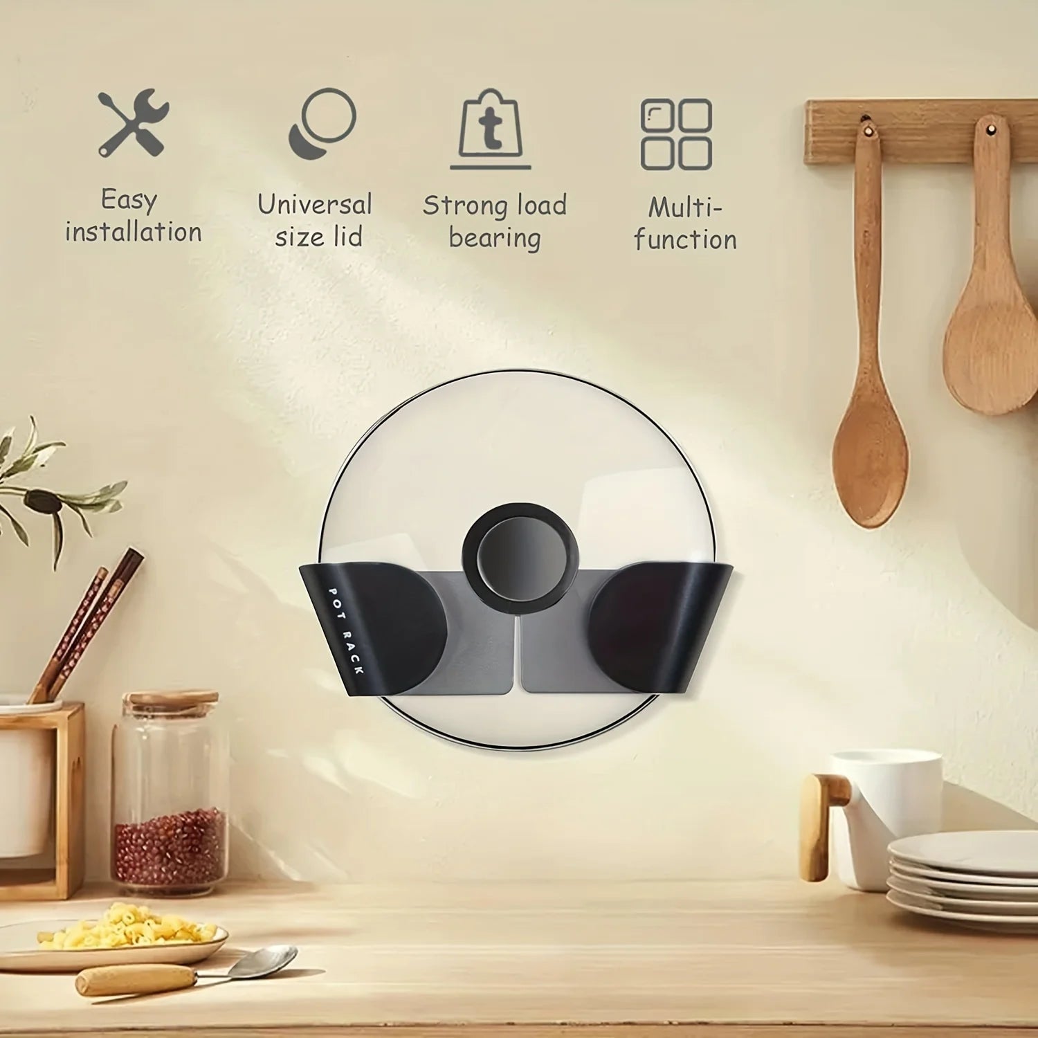 1/3/6Pairs Pot Lid Holder Wall-Mounted Hanging for Pan Pot Cover Rack Kitchen Organizer Plastic Kitchen Storage Rack Peaceful Pleasures Health and Wellness