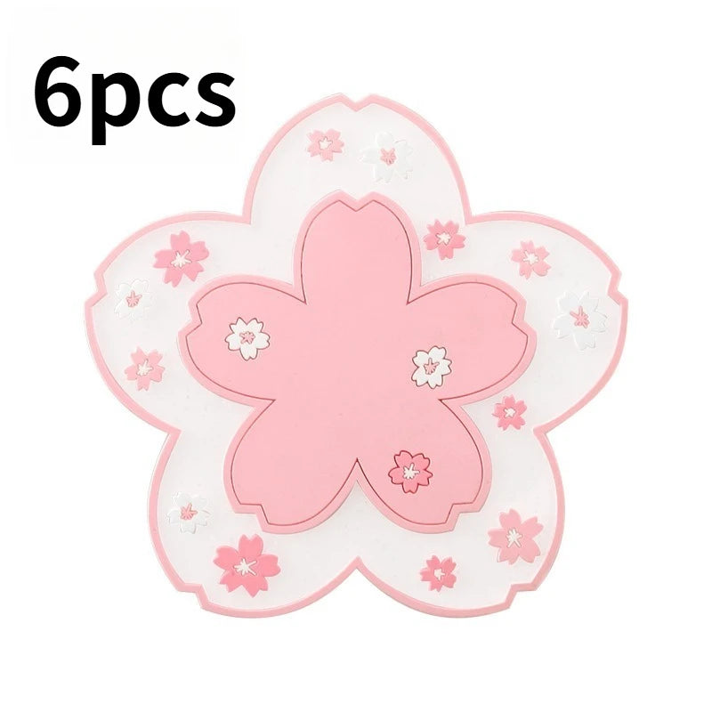 Kawaii Coasters Japanese Style Sakura Coffee Cup Coaster Sakura Insulated Table Mat Tea Milk Cup Home Decoration Drinkware Peaceful Pleasures Health and Wellness 6pcs pink