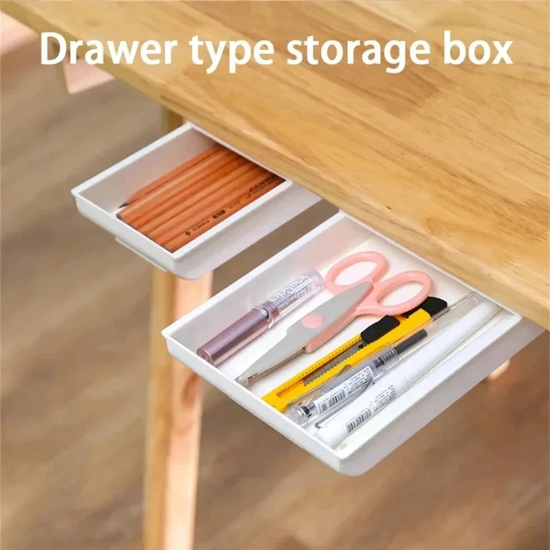 1/2pcs Hidden plastic drawer storage box, desktop no punching makeup brush organizing box, office stationery pasting storage box Peaceful Pleasures Health and Wellness
