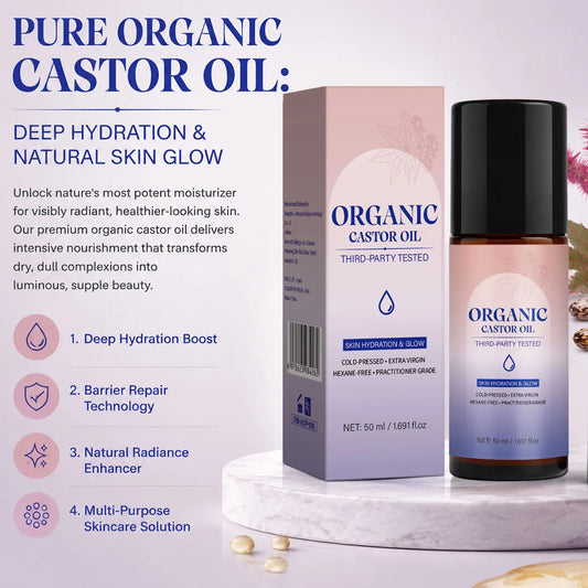 Organic Castor Oil Roll-On,for Skin, Brows & Lashes,Skincare Oil for Skin Hydration & Glow,Moisturizer for Radiant Skin,50ml Peaceful Pleasures Health and Wellness