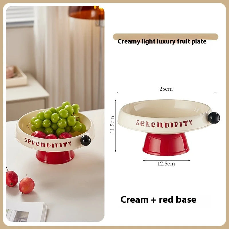Elevated Fruit Bowl Home Stylish Plastic Snack Tray with Lid Dopamine Color Multi-functional Storage Holder Kitchen Organizer Peaceful Pleasures Health and Wellness O White Red