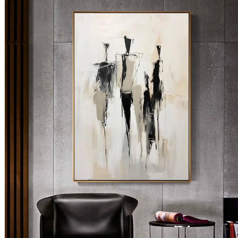 100% Hand Made Abstract Rustic Cityscape, Unframed Artwork, Murals, Black, White, High Quality Wall Art Peaceful Pleasures Health and Wellness B 80x100cm