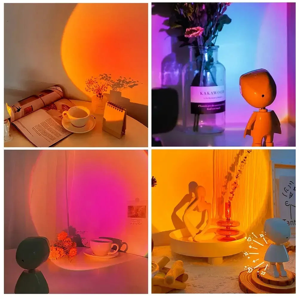 Rechargeable Astronaut Robot Rainbow Projection Sun Lamp Table Night Light Sunset Lamp Infinite Dimming Bedroom Atmosphere Light Peaceful Pleasures Health and Wellness