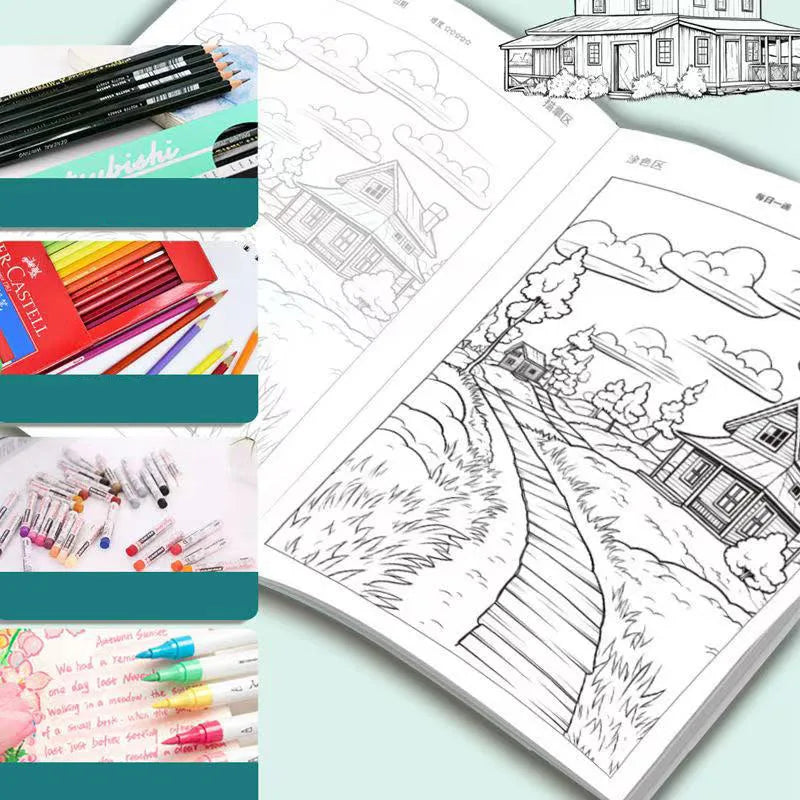 Landscape Line Art Tracing Coloring Book Scenery Sketch Drawing Pad